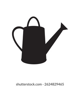 Isolated black silhouette displays a classic watering can against white background