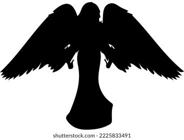 Isolated Black Silhouette of A Female Angel Spreading Wings