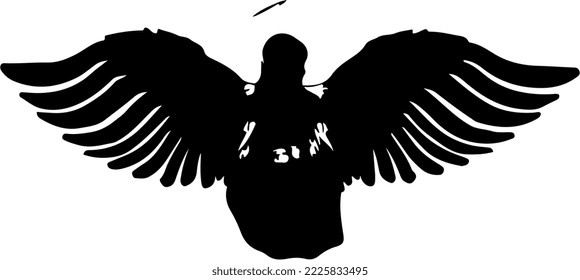 Isolated Black Silhouette of A Female Angel Spreading Wings
