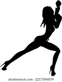 Isolated black silhouette of a female pole dancer, dancing girl 