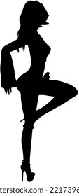 Isolated black silhouette of a female pole dancer, dancing girl 