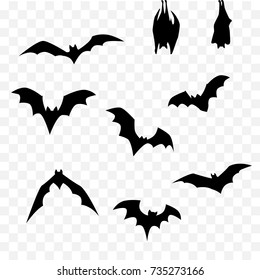 isolated black silhouette flying bats 