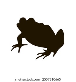 Isolated black silhouette of frog on white background. Black flat cartoon toad.