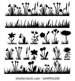  isolated, black silhouette of grass and plants