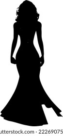 Isolated Black Silhouette of A Jazz Singer Holding Microphone and Wearing Long Dress