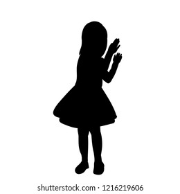 isolated black silhouette of a little girl dancing