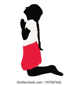  isolated, black silhouette little girl praying