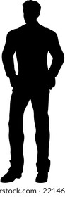 Isolated Black Silhouette of A Male Boss Wearing Formal Suit Standing and Sitting.