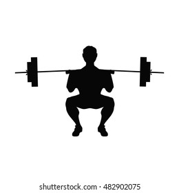 Isolated black silhouette of a man doing weight lifting. Healthy lifestyle.