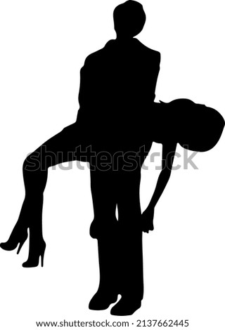 Isolated Black Silhouette of A Man Lifting A Woman's Dead Body. Editable vector graphic.