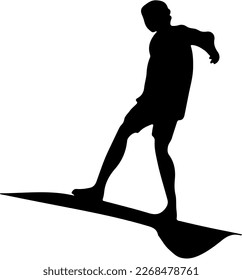 Isolated Black Silhouette of A Man Surfing in the Beach