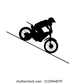 Isolated black silhouette of motorcycle riding down the hill . vector illustration.