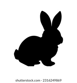 Isolated black silhouette rabbit on white background