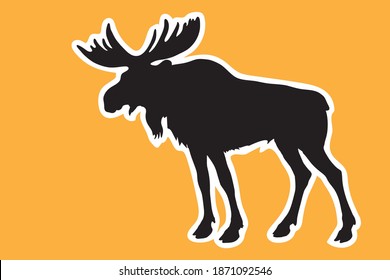 isolated black silhouette of a single moose on an orange background for stickers, decoration