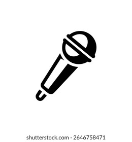 Isolated black silhouette style microphone perfect for transparent design needs on a white background.