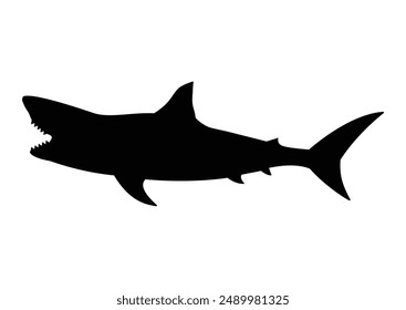 Isolated black silhouette of a toothy shark on a white background. Vector in EPS format.
