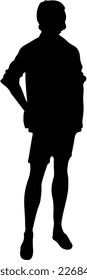 Isolated Black Silhouette of A Young Man Wearing an Opened Shirt and Paired with A Short