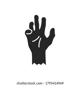Isolated black silhouette of a zombie hand on a white background. Vector flat illustration.