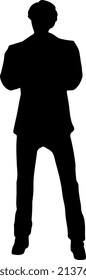 Isolated Black Silhoutte of A Man Wearing Suit crossing His Arms While Standing from Front View.