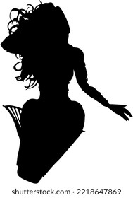 Isolated Black Silhoutte Of A Mermaid Woman With Long Hair Swiming Poses Underwater