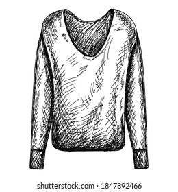 isolated, black sketch of a sweater, jacket on a white background