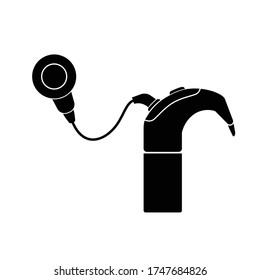 Isolated black slick cochlear implant medical hearing device for deaf, hard of hearing, hearing loss for hearing sounds, letters, language and speech