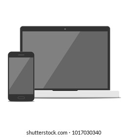 Isolated black smartphone and laptop vector flat mockup on white background