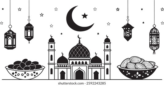 Isolated black suhur iftar icon Vector, black suhur iftar Silhouette,black suhur iftar icon set