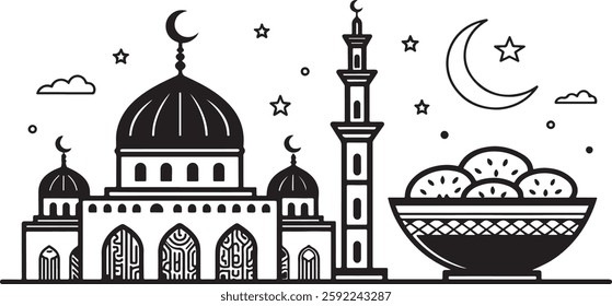 Isolated black suhur iftar icon Vector, black suhur iftar Silhouette,black suhur iftar icon set