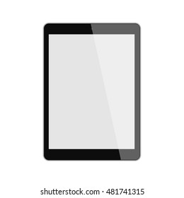 Isolated black tablet. Shiny tablet with template screen on white background.