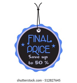 Isolated black tag with the text final price written on the tag