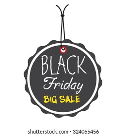 Isolated black tag with the text Black Friday Big Sale written in white and yellow