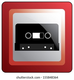 Isolated black tape icon for web. Abstract easy to edit rectangle button with music icon. 