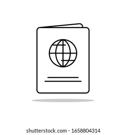 Isolated black thin line passport simple icon.