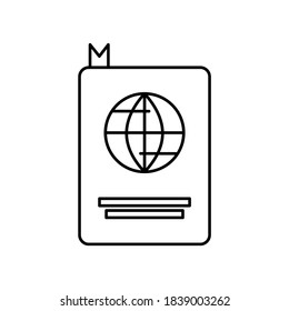 Isolated black thin line passport simple icon.