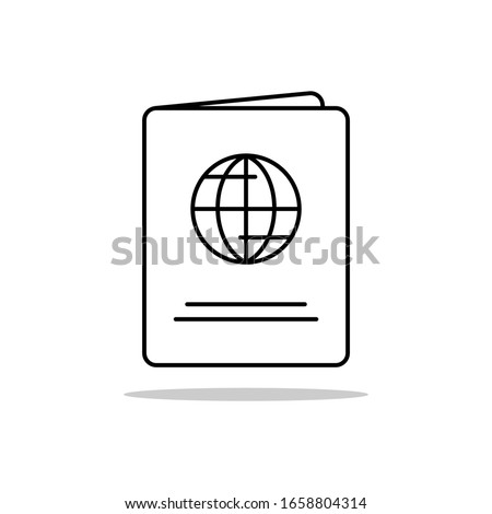 Isolated black thin line passport simple icon.