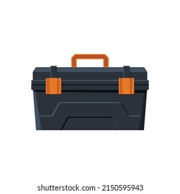 Isolated black toolbox. Professional toolkit for hand tools. Cartoon industrial icon of equipment kit. Worker's container. Vector illustration