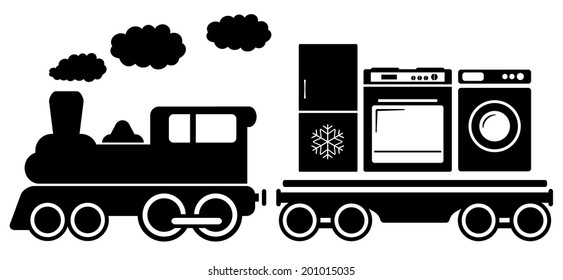 isolated black train with home appliances icon