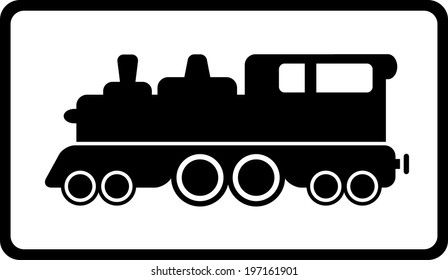 isolated black train on white background and frame