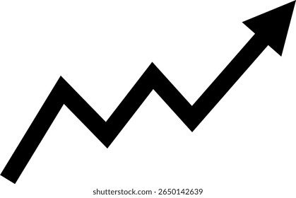 Isolated black trend chart with directional arrow, Transparent PNG to indicate growth or increase
