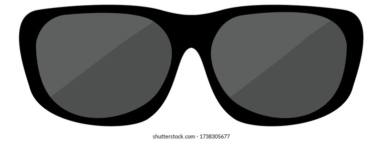 Isolated black unisex sunglass front. Sunglasses with Black Glasses on White Background. Vector