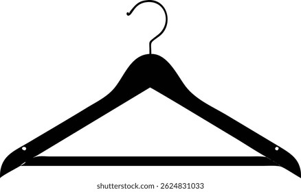 An isolated, black vector features a smooth, minimalist style clothes hanger. The design emphasizes simple elegance and practical aesthetic, perfect for visual representations.