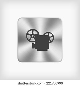 isolated black video camera symbol in steel icon on white background(vector)