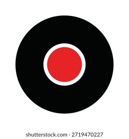 Disco de vinilo negro aislado con etiqueta roja sobre fondo blanco
