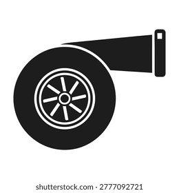 Isolated black wheel with axle on white background, industrial transport part