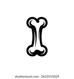 Isolated, black and white bone icon features clean outlines, a transparent background, and a simple skeletal part design element.