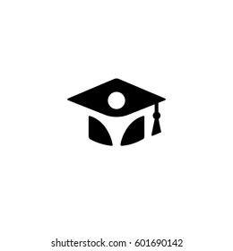 Isolated black and white color bachelor hat with student silhouette logo, graduation uniform logotype, education element vector illustration.