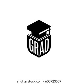 Isolated black and white color bachelor hat of books logo on white background, students graduation uniform logotype, education element vector illustration.