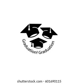 Isolated black and white color three bachelor hats logo, students graduation uniform logotype, education element vector illustration.