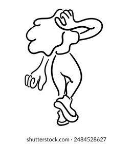 isolated black and white doodle illustration of female in vector. element for logo design postcard poster logo sticker